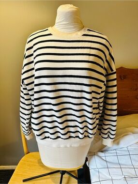 OAK + FORT Black and White Striped Crewneck